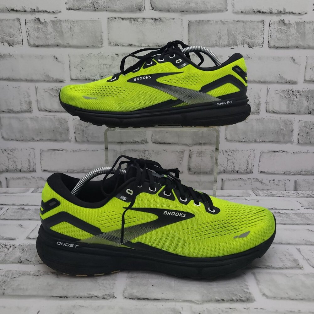 Brooks Ghost 15 Running Shoes Sneakers Neon Yellow Black Men's Size 10.5 - Picture 2 of 8